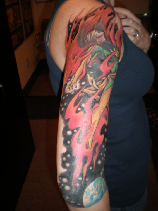 Tattoo: Jean Grey as Phoenix 3/4 Sleeve. Inked At: Imperial Tattoo AND 